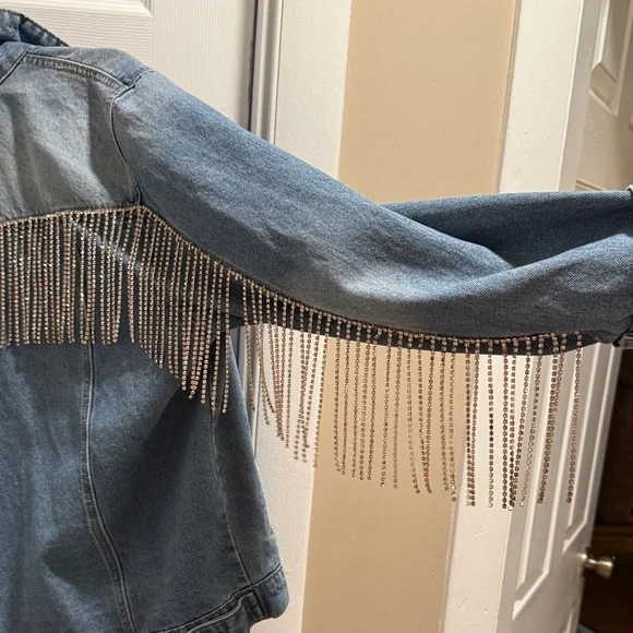 Andrée by Unit Denim Jacket with Rhinestone fringe on back and arms - Picture 3 of 4